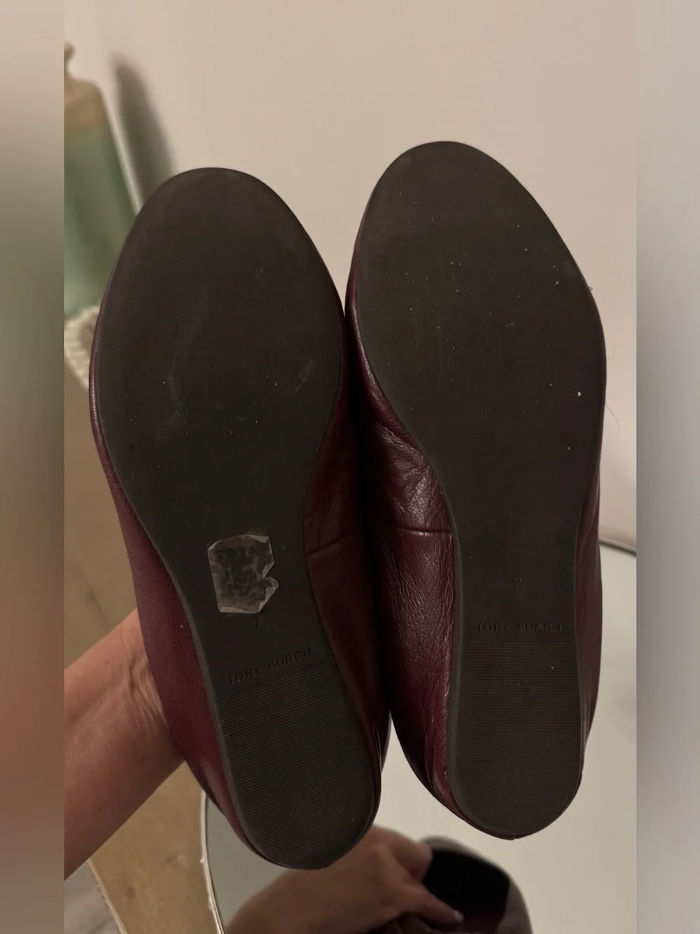 Tory Burch Burgundy Leather Logo Ballet Flats